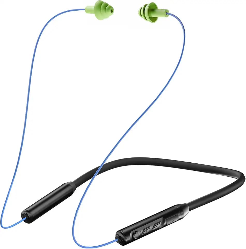 MIPEACE Bluetooth Earplug Headphones, Neckband Wireless Earbuds earplugs-29db Noise Reduction isolating in-Ear earplug Earphones with Controls,IPX6 sweatproof,20+Hour Battery (Blue Green)