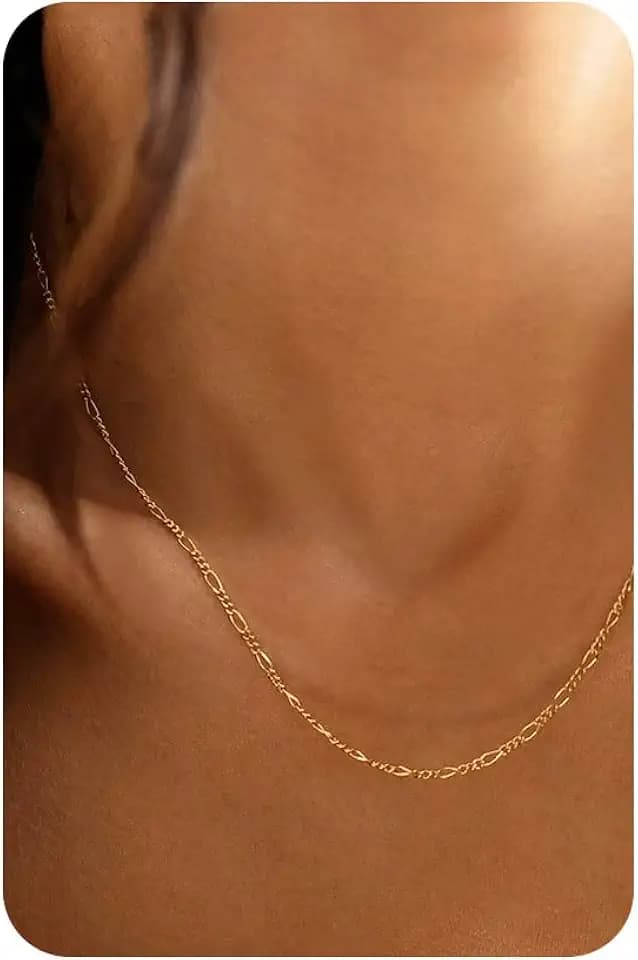 14K Gold Plated Chain Necklace for Women Trendy - 925 Sterling Silver Clasp