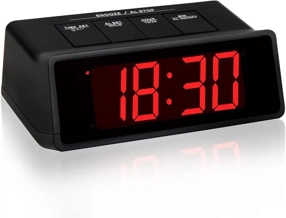 LED Alarm Clock – Large Display, 3 Brightness Levels, Super-Loud 110dB Alarm, Snooze, 12/24H, Battery Operated for Heavy Sleepers, Kids, Seniors (Black-red Display)
