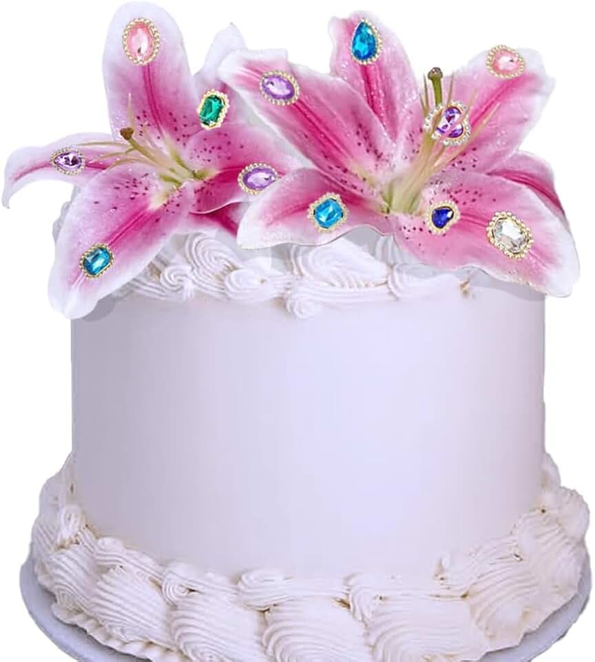 Lily Cake Toppers with Gems Large Artificial Lily Cake Decoration