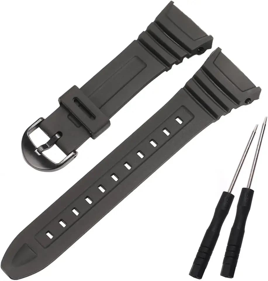 Resin Replacement Watch Band Compatible with Casio W-96H Men's Black Resin Strap W96H W-96H Sport Waterproof Watch Wristband