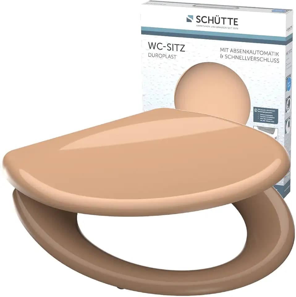 SCHÜTTE WC-Sitz Duroplast BEIGE, Toilettensitz mit Absenkautomatik und Schnellverschluss für die einfache Reinigung, maximale Belastung der Klobrille 150 kg, Beige 82305