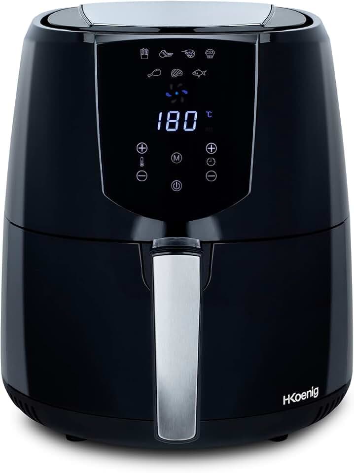 H.KOENIG Ölfreie Fritteuse Air Fryer FRY800, Kapazität 4 L, 7 Kochprogramme, Temperatur einstellbar von 80°C bis 200°C, Touchscreen, Abnehmbarer Korb, Spülmaschinengeeignet, 1400 W