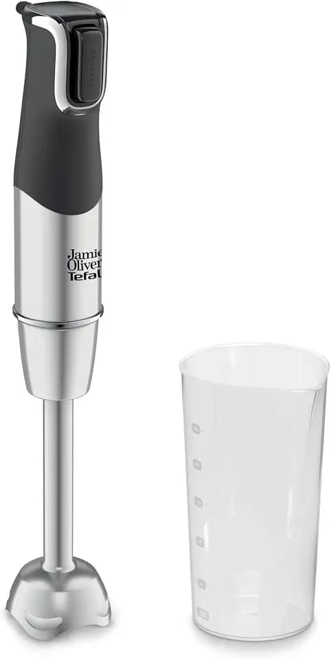 Jamie Oliver by Tefal Stabmixer, Edelstahlklingen, 1200 Watt, Mixerfuß spülmaschinengeeignet, Multi-Speed Trigger, Spritzschutz, inkl. 800 ml Becher, Mixer, Schwarz/Edelstahl, HB95JD10