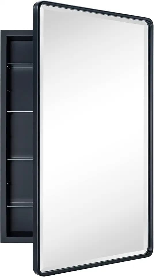 TEHOME Farmhouse Black Recessed Bathroom Medicine Cabinet with Mirror 21x34