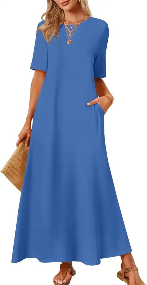 MEROKEETY Womens Summer Casual Short Sleeve Maxi Long Tshirt Dress 2026