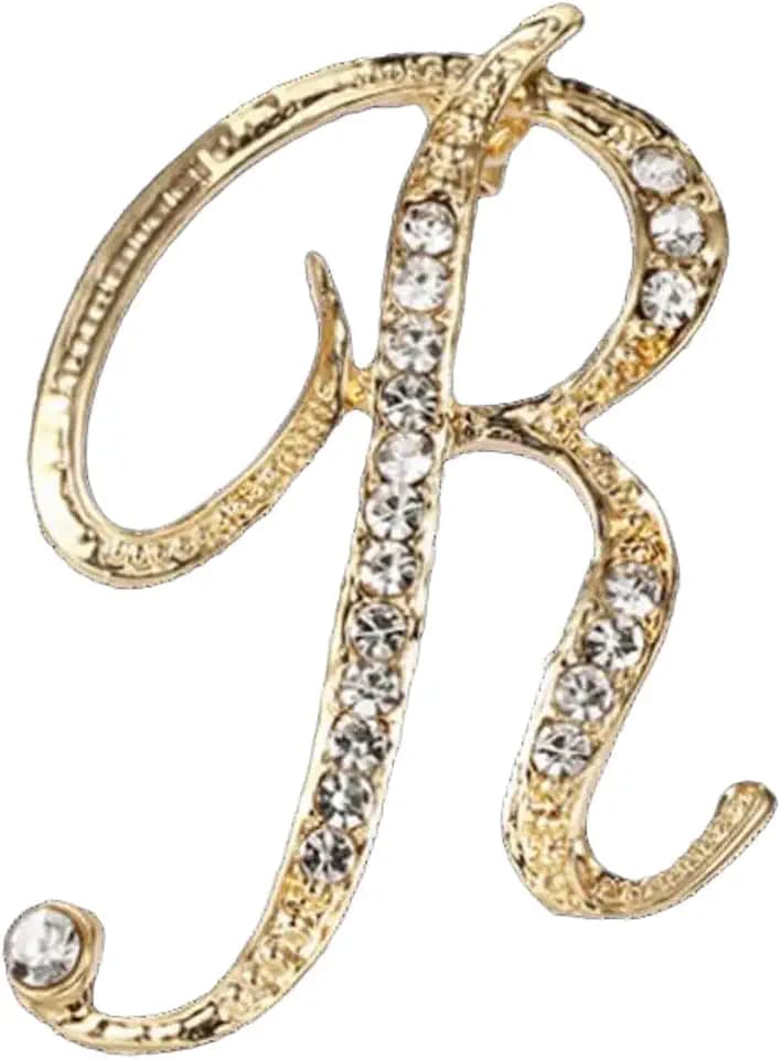 Rhinestone Initial Brooch Pin for Women, Alphabet Gold Letter Brooch A-Z with Crystal, Metal Pin for Hat Bag Dress Suit Accessory for Men