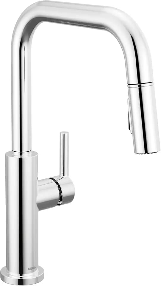Delta Nicoli Chrome U-Spout Kitchen Faucet with Pull Down Sprayer, Modern Single Hole Kitchen Sink Faucet, Single Handle, Chrome 19868LF