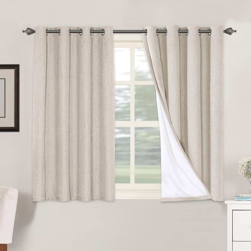 H.VERSAILTEX 100% Blackout Linen Curtains 45" L 2 Panels Natural