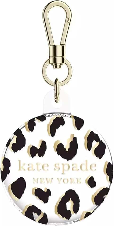 kate spade new york AirTag Holder with Gold Ring Clip - City Leopard