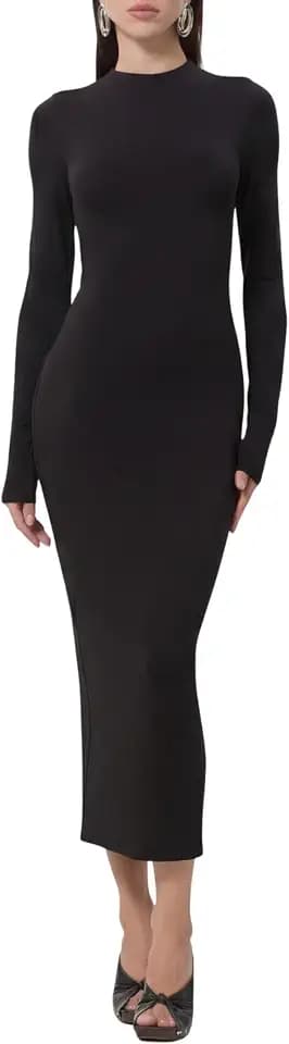 AFRM Women's Juniper Mock Neck Long Sleeve Midi Bodycon Dress