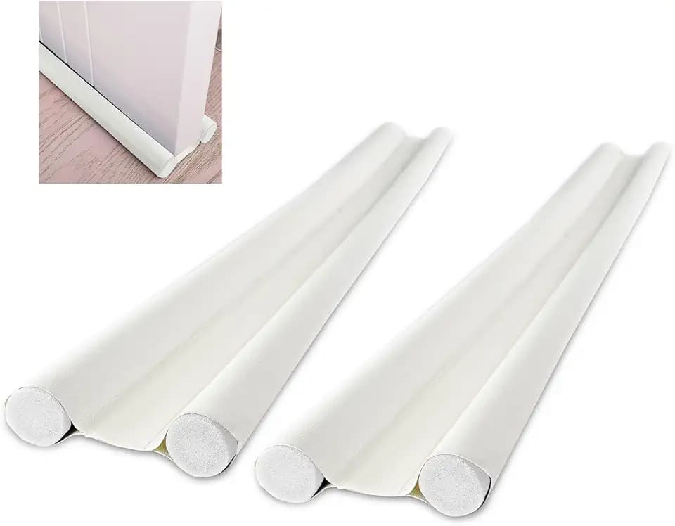 Gvolatee 2 stück Türen Zugluftstopper mit Doppeldichtung 96cm, Türdichtung Zuschneidbar Effektive gegen Zugluft, Lärm, Kälte und Insekt, Windstopper Luftzugstopper Schaumbaumwolle Weiß