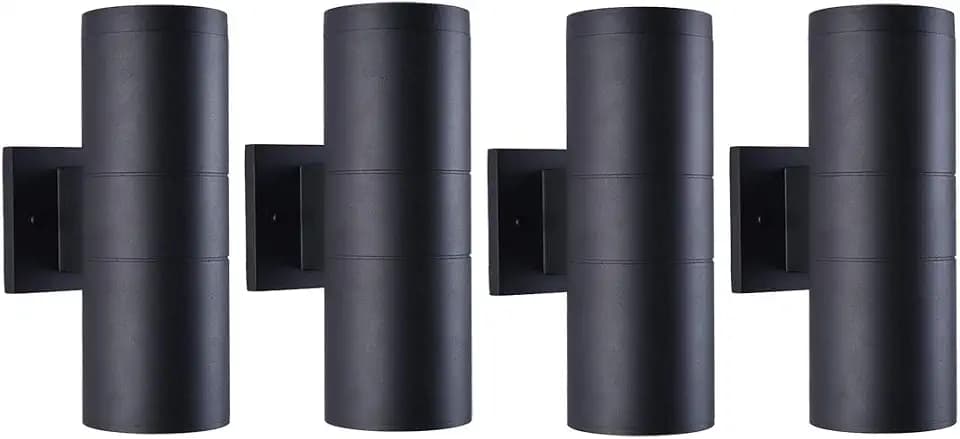 mirrea 12" Modern Outdoor Porch Light in 2 Lights, Matte Black, 4 Pack