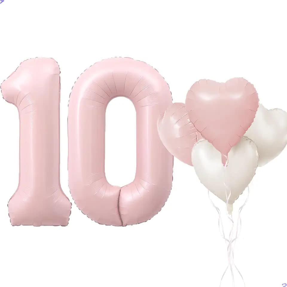 Pink 10 Balloon Number Pastel Pink 10th Birthday Party Decorations for Girls, 40inch Big Dusty Pink Balloon Foil Mylar 10 Birthday Balloon for 10th Birthday Anniversary Decorations (Number 10 Balloon)