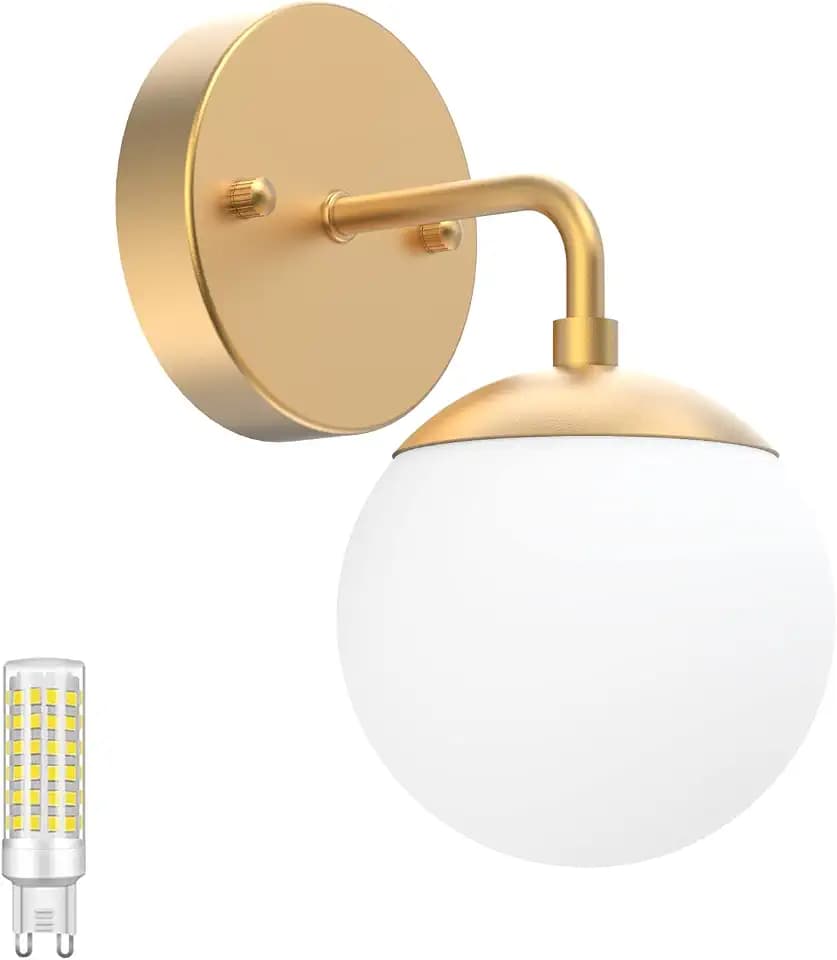 Tipace Gold Wall Sconce 1 Light,Mid Century Modern Globe Wall Sconce, Gold Wall Light for Restaurant Living Room Bedside Stairs Bathroom Mirror(6000K G9 Bulbs Include)