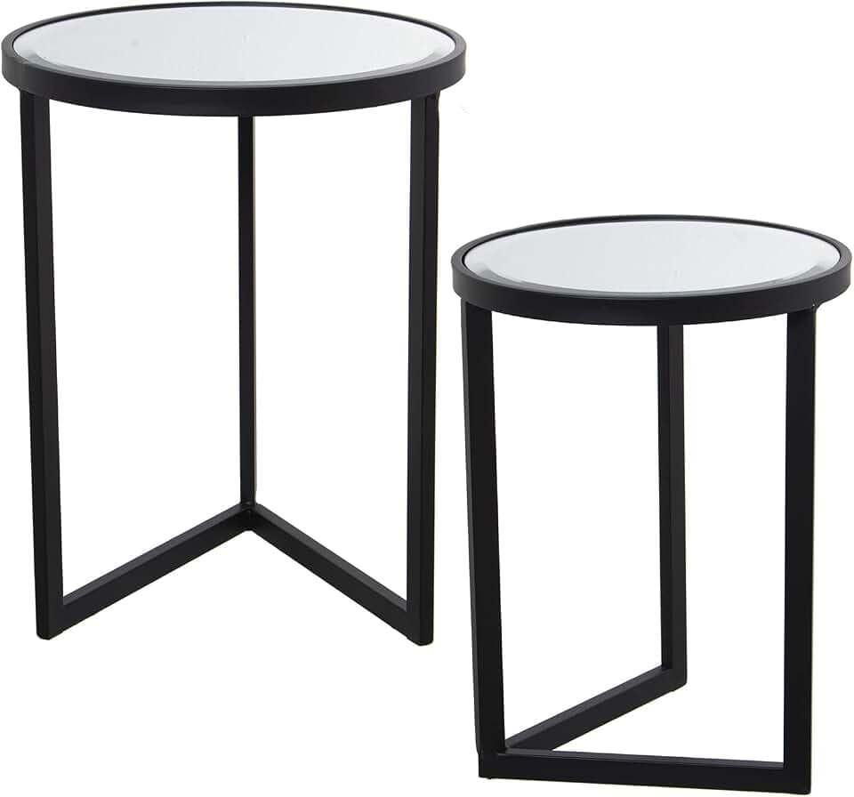 SET 2 MESAS METAL NEGRO Y ESPEJO °42X54CM+°36X48CM
