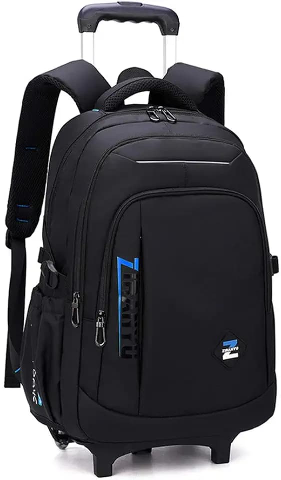 VIDOSCLA Black Kids Boys Rolling Backpack Teens Carry-on Luggage with Wheels Trolly BookBag for School-2 Wheels
