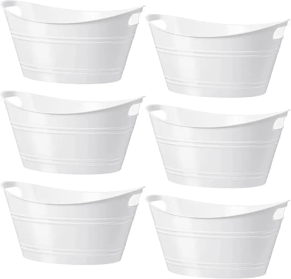 Patelai 6 Pcs Plastic Ice Buckets with Handles,4.5 Liter,White