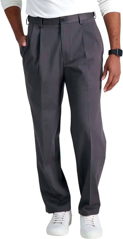 Haggar Men's Classic Fit Premium No Iron Khaki Pleated Pant