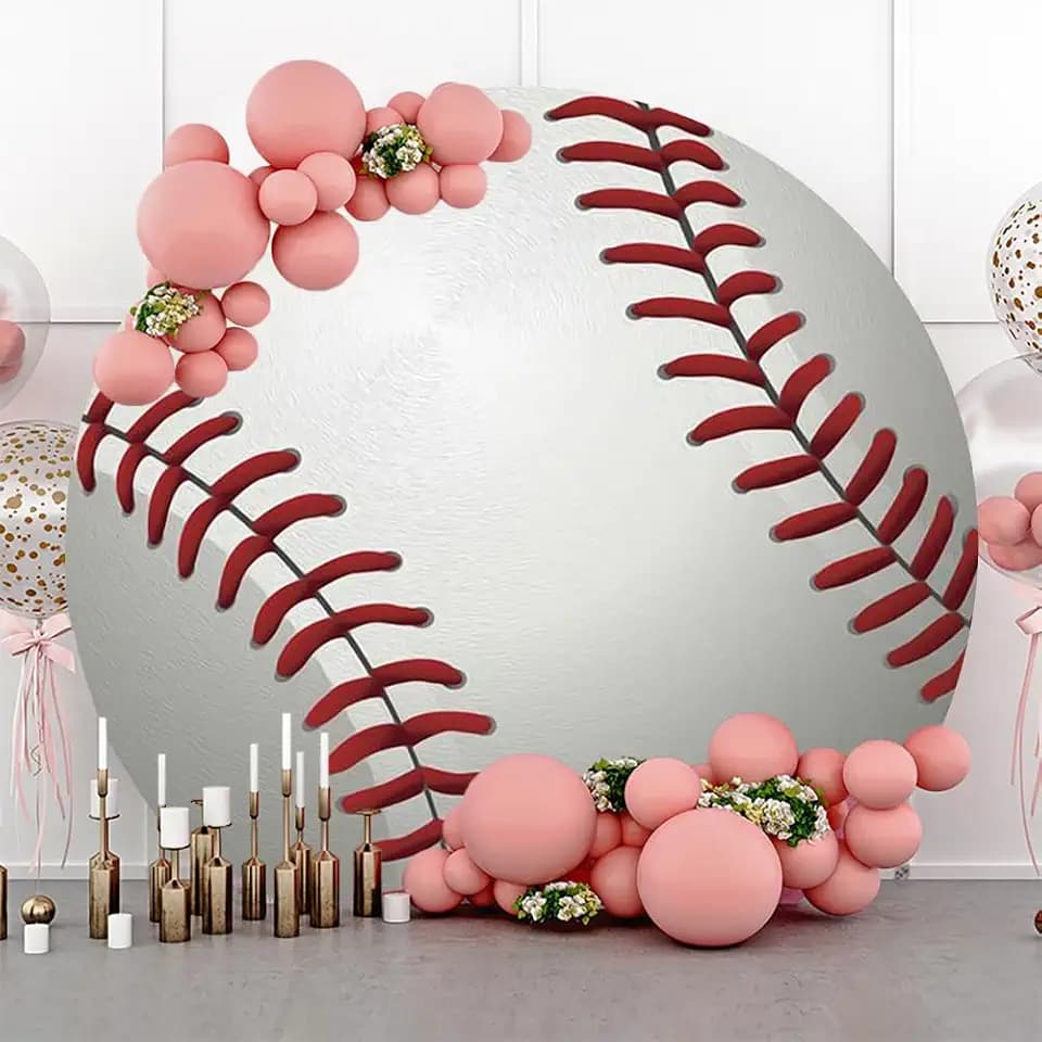 Leowefowa Baseball Round Photography Backdrop 7.2x7.2ft Baseball Field Baseball Fan Baseball Game Round Background Cover Sports Theme Boy Baby Shower Birthday Party Banner Studio Prop Decor, White