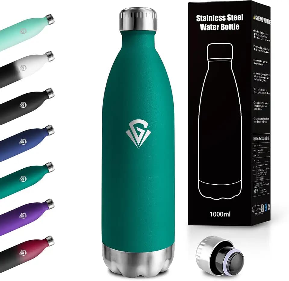 Isolierflasche 1L, Thermosflasche Kohlensäure Geeignet, Trinkflasche Doppelwandig Auslaufsicher, BPA-Frei, für Wasser, Reisen, Camping