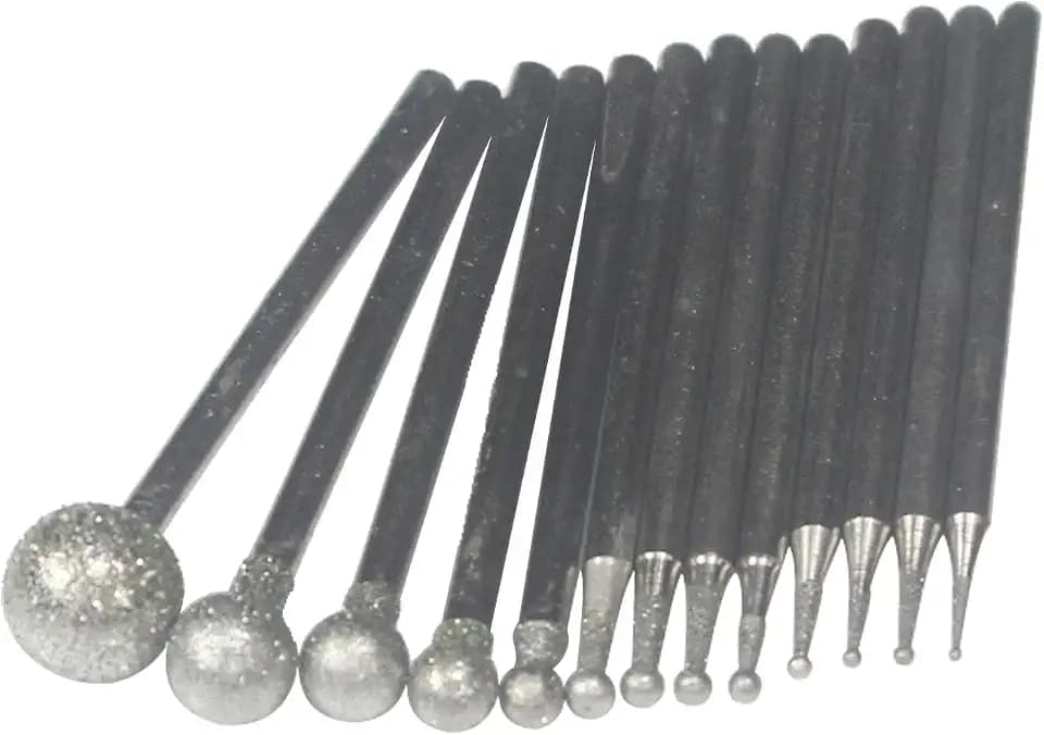 13 Pcs 3/32'' Shank Ball Shape Diamond Burr (0.5mm - 8mm)