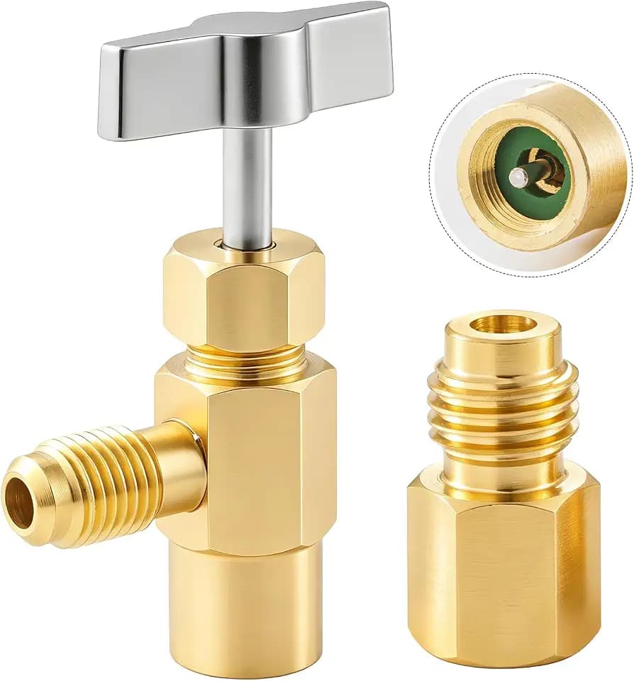 R134A Self-Sealing Can Tap with Tank Adapter, 1/2" to 1/4" SAE Refrigerant Can Bottle Tap Opener with 1/4 "SAE Female and 1/2" Male Adapter for AC Systems Recharging