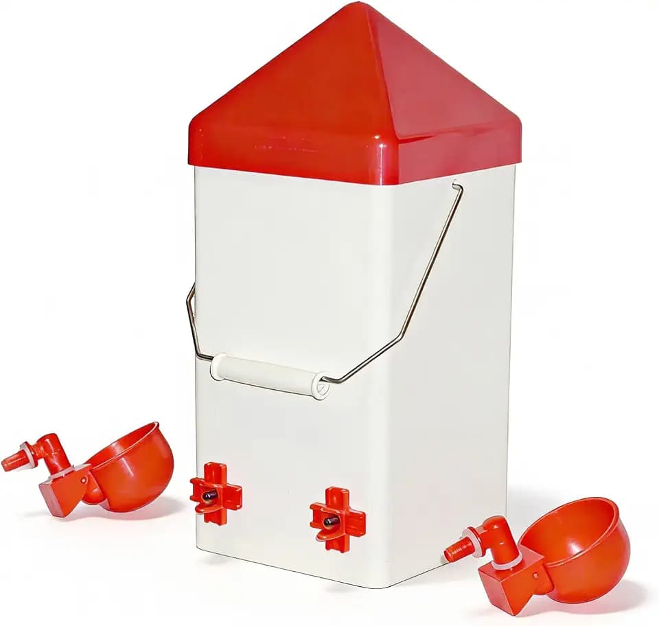 PVC Hanging Chicken Waterer with Hook, 1 Gal, 2 Auto-Fill Cups & Nipples