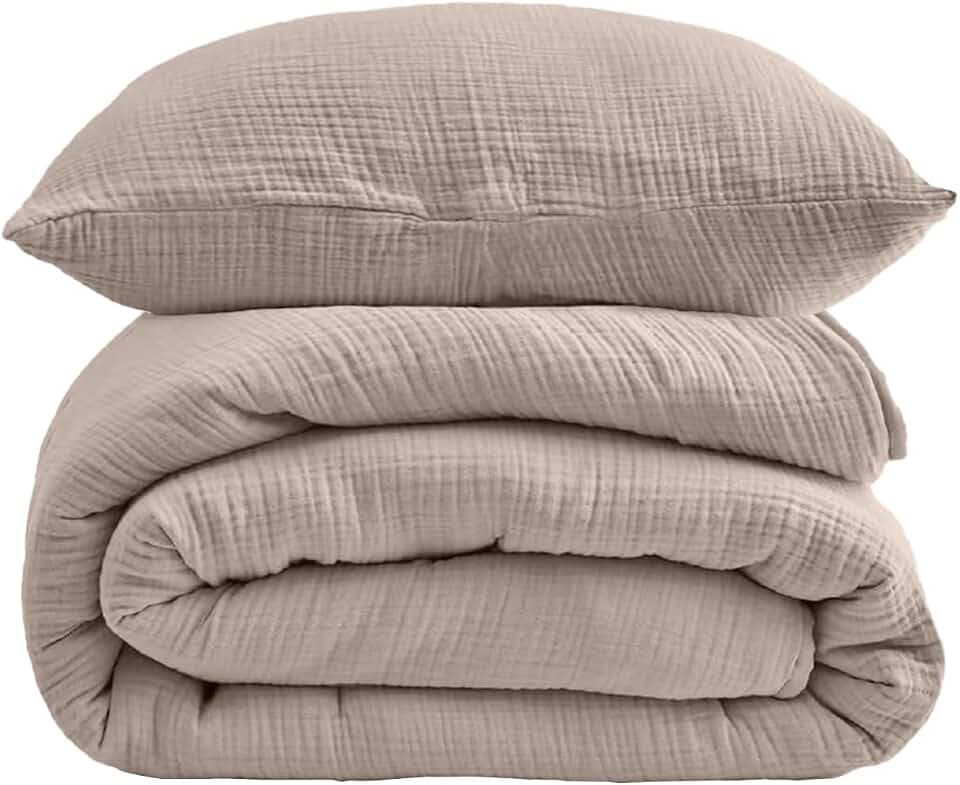 DerF HOME Musselin Bettwäsche 135x200 cm Helles Khaki mit Kissenbezug 80x80