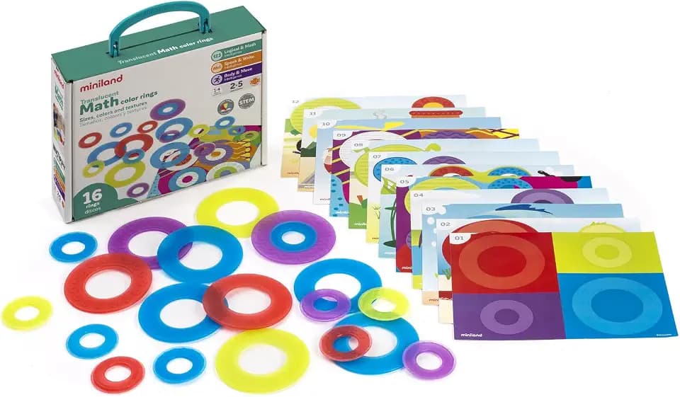 Miniland Translucent Math Color Rings, Logikspiel mit durchsichtigen Ringen für den Leuchttisch
