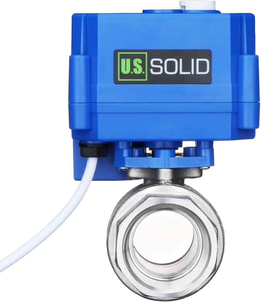 U.S. Solid 1 in 304 Stainless Steel Motorized Ball Valve, NSF Certified, Full Port, 9-24 V AC/DC, 3-Wire Latching Self-Hold, Manual Override, Position Indicator