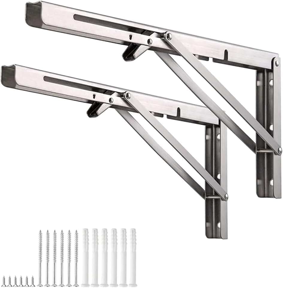 2er Set Klappkonsolen 600 mm aus Edelstahl, Schwerlast-Wandhalterung klappbar bis 100 kg, faltbare Regalträger & Wandkonsole für Klapptisch, Werkbank, Regal, Balkon, Küche, Garage, Silber