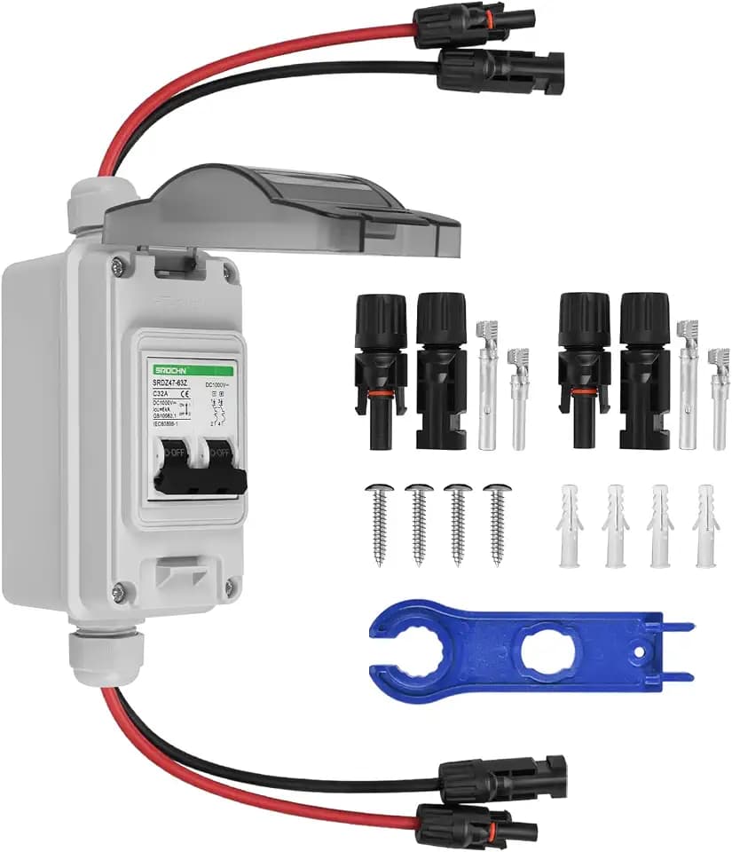 TEOV DC Trennschalter Solar PV, 2P 32A 1000V Leistungsschalter mit Kabel IP65 Wasserdicht Trennschalter für Solar PV Anlage