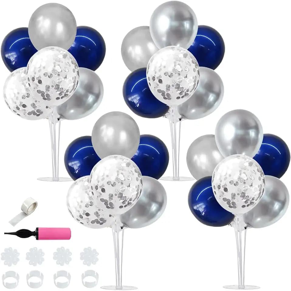 TONIFUL 4 Set Navy Blue Silver Balloon Stand Balloon Centerpieces for Table