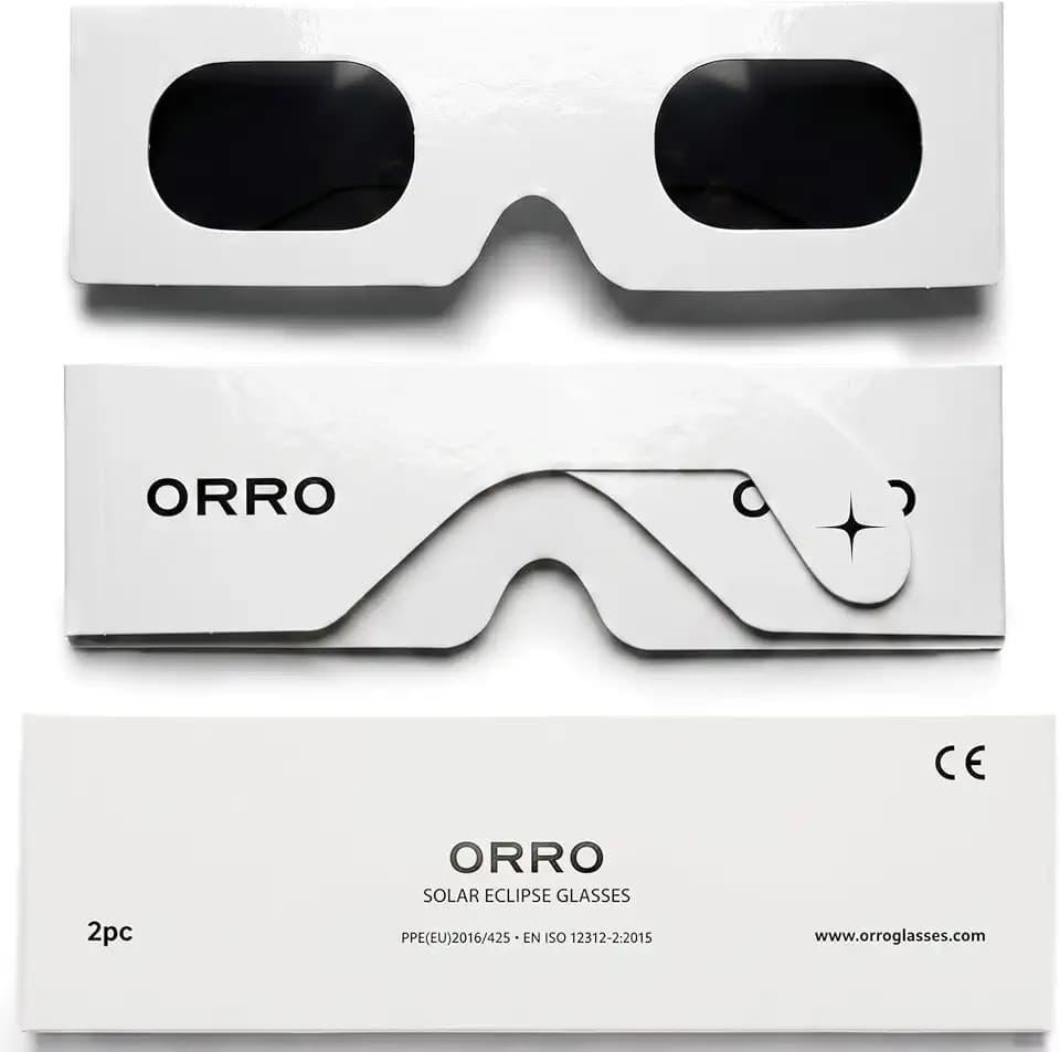 ORRO Sonnenfinsternis-Brillen 45 mm, 2er-/6er-/12er-Pack, Schwarz, Passt über Korrekturbrillen, Zertifizierter Augenschutz, EN ISO 12312-2:2015 geprüft, CE-gekennzeichnet – Randpassform