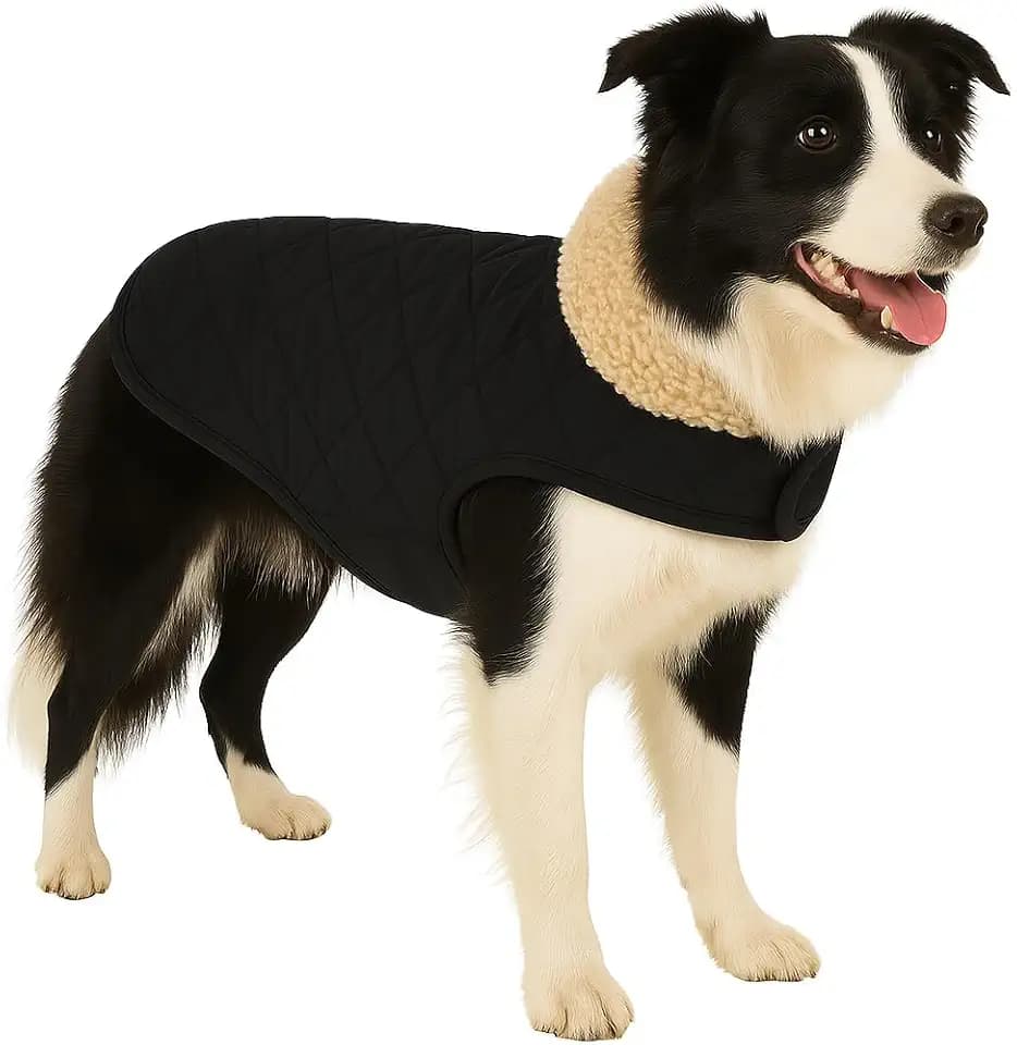 Flamingo Hundemantel – Bonnie – Schwarz – A: 50 cm | B: 38–40 cm | C: 62–68 cm – Premium Line – wasserabweisend, waschbar bei 30 °C, Klettverschluss, Plüschfutter
