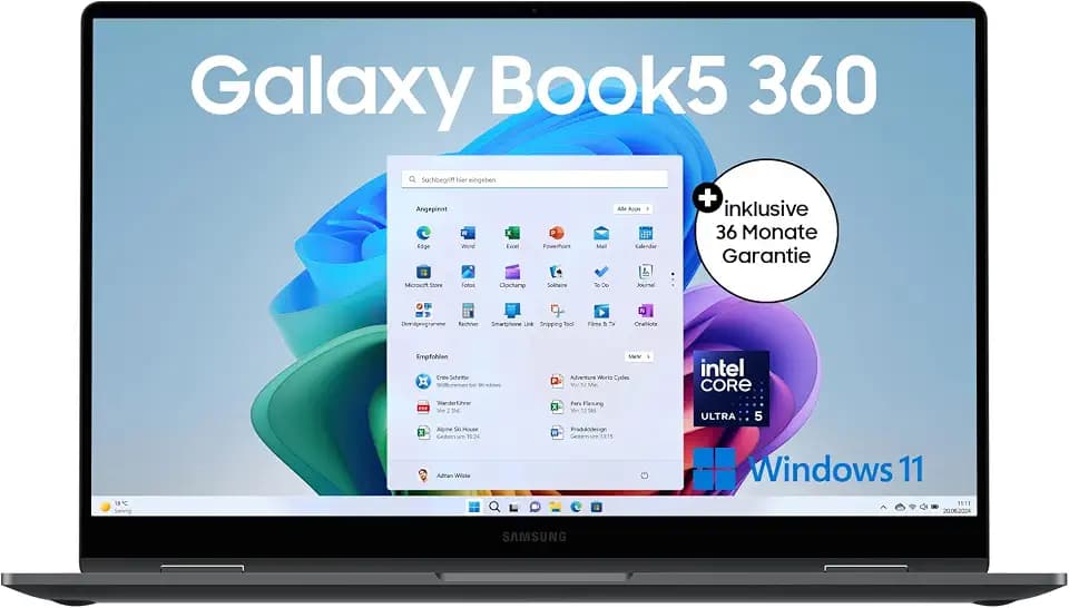 Samsung Galaxy Book5 360 15,6" 2-in-1-Laptop, Convertible AI-Notebook mit Intel Core Ultra 5 Prozessor, 16 GB RAM, 256 GB Speicher, Moonstone Gray, 3 Jahre Herstellergarantie [Exklusiv bei Amazon]