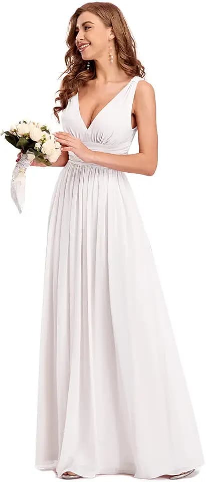 Ever-Pretty Damen Abendkleid A-Linie V-Ausschnitt Ärmellos Chiffon Hohe Taille 09018