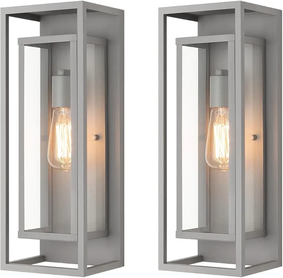 mirrea 18" Modern Outdoor Porch Wall Light, Matte Gray, 2 Pack