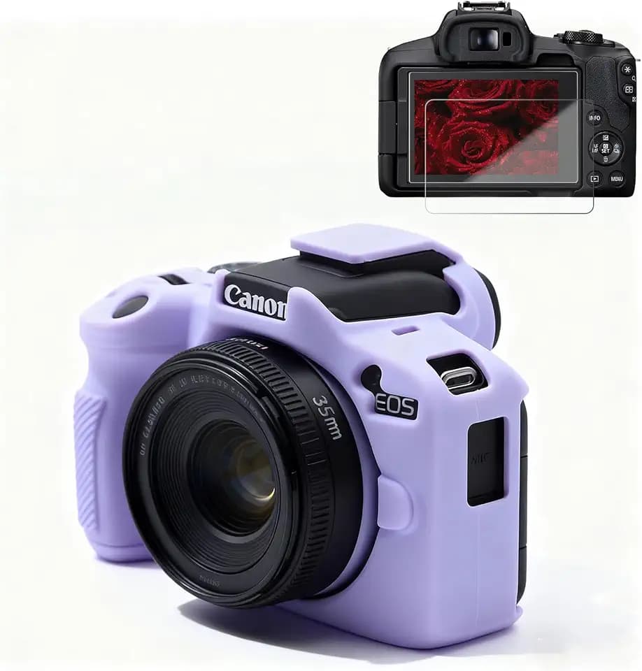 Case for Canon EOS R50 Camera, Soft Silicone Protective Case, Anti-Scratch, Slim Fit Sleeve Cover with Screen Protector Accessories for Canon R50 (Lilac Purple)