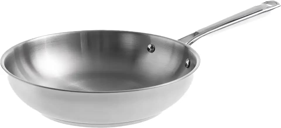 LACOR - 44424 - Cuisine Bratpfanne aus Edelstahl 18/10, ohne Antihaftbeschichtung, ergonomischer Griff, Vollinduktionsboden, geeignet für Induktion, Ofen und Spülmaschine, Ø 24 cm, Höhe 6 cm
