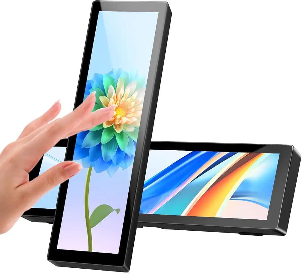 AISHICHEN Mini Monitor for PC, Upgraded 8.8 Inch Small Touchscreen Monitor 1920x480 Stretched Bar Monitor, Sensor Panel Temperature LCD Display, IPS USB Mini Screen for RPi, AIDA64 ARGB Computer Case