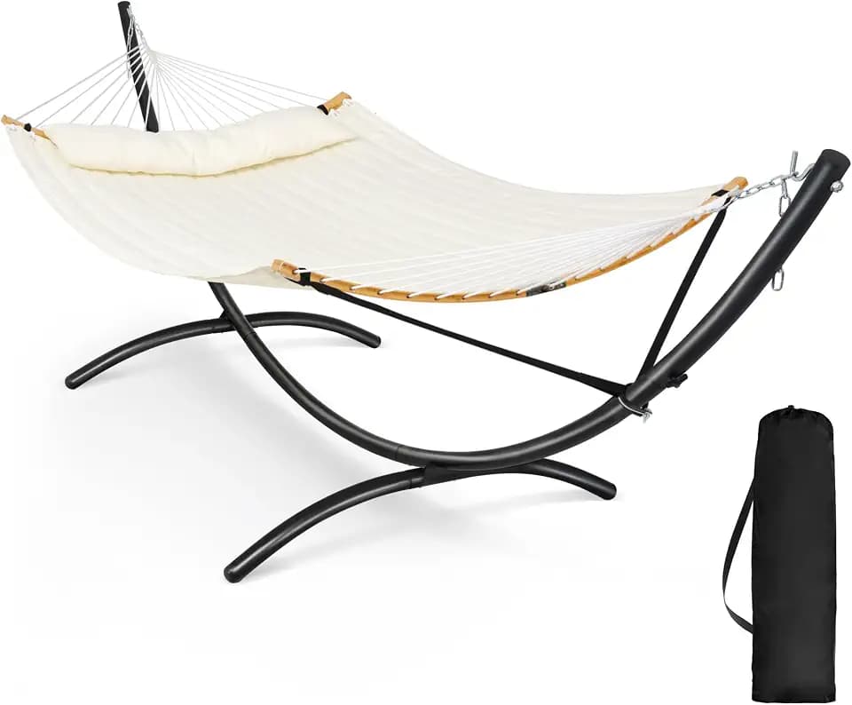 SUNCREAT Hammocks for Outside with Stand, Patent Pending, Beige