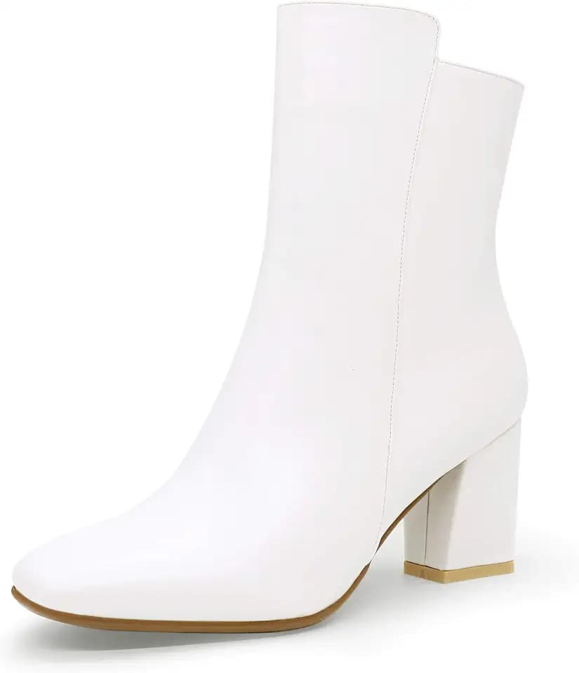 IDIFU Women's Fashion Square Toe Ankle Boots Half Size Up