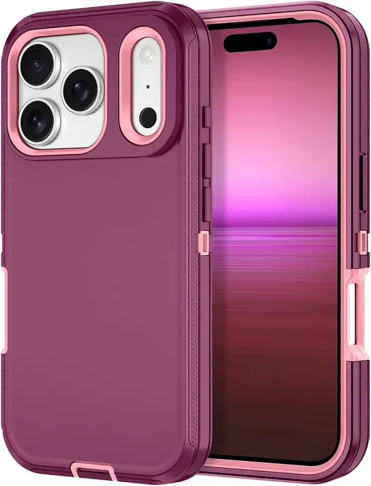 I-HONVA for iPhone 17 Pro Case Shockproof Dust/Drop Proof 3-Layer Full Body Protection [Without Screen Protector] Rugged Heavy Duty Cover Case for Apple iPhone 17 Pro 6.3" 2025,Purple/Pink