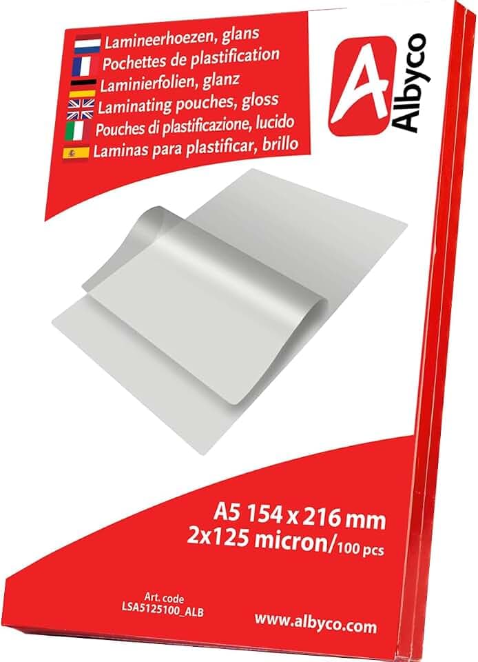 100x Albyco Laminiertaschen - Format A5, 154x216mm - St. 2x125 (250) μm