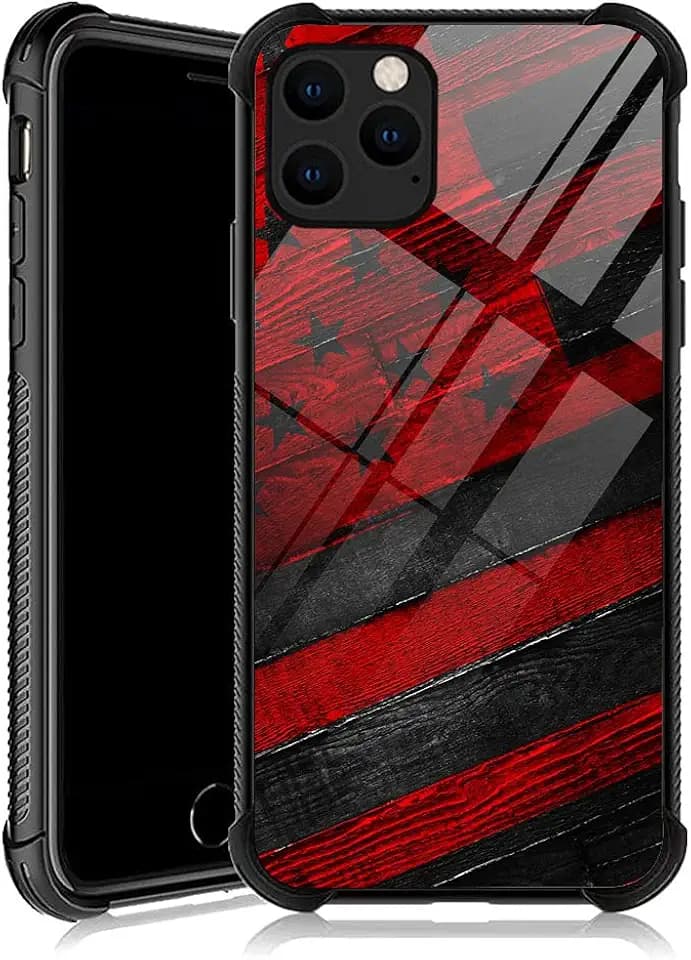 DJSOK Compatible with Case for iPhone 13, Black red Wood Grain American Flag iPhone 13 Cases for Men Women Fans,Design Pattern Back Bumper Anti Scratch Reinforced Corners Soft TPU Caver, 6.1in