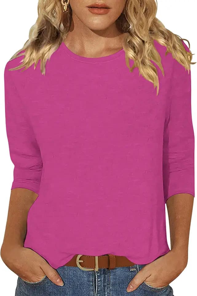 Sherosa Womens Casual 3/4 Sleeve T Shirts Crew Neck Loose Fit Tunic Tops