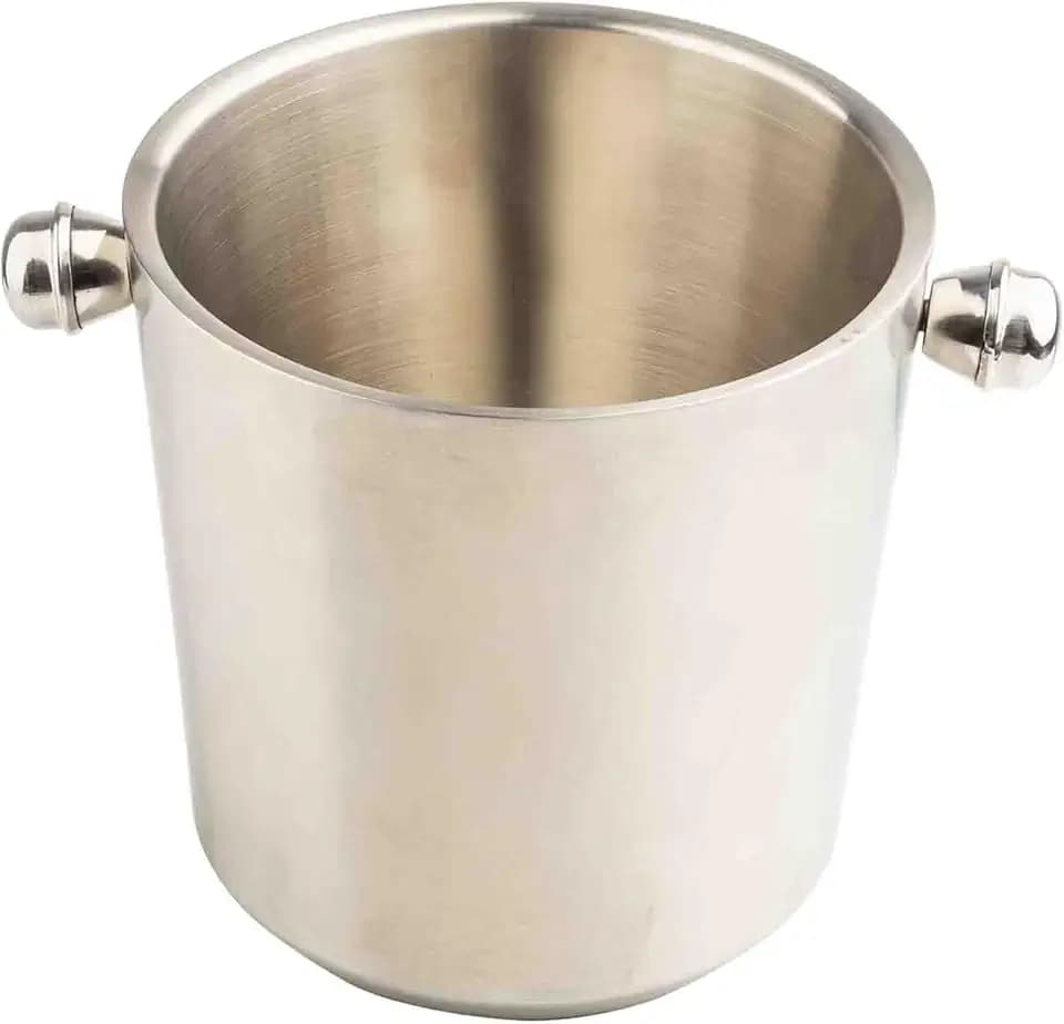 TableCraft 12932 Double Wall Wine Bucket with Knob Handles, 4.5 Quart Brushed Stainless Steel Champagne Bucket, Insulated Design, Tapered Modern Silhouette, Chilling Bucket for Bar or Tabletop