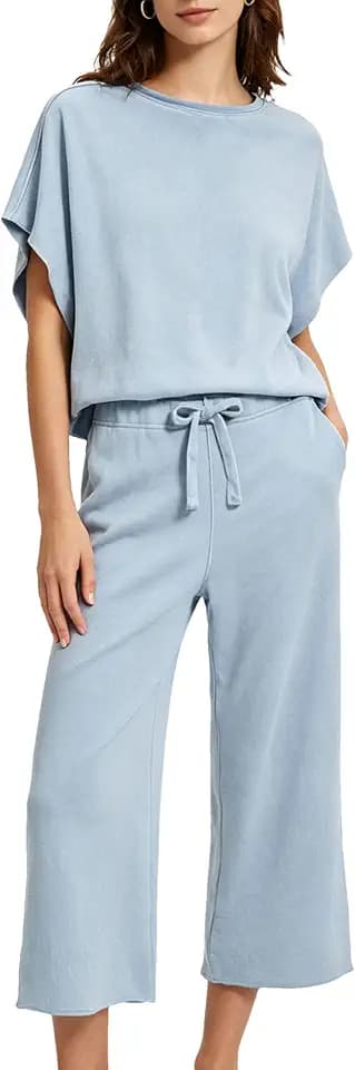 Bozanly 2 Piece Sets for Women Oversized Tops Wide Leg Pants Lounge Set
